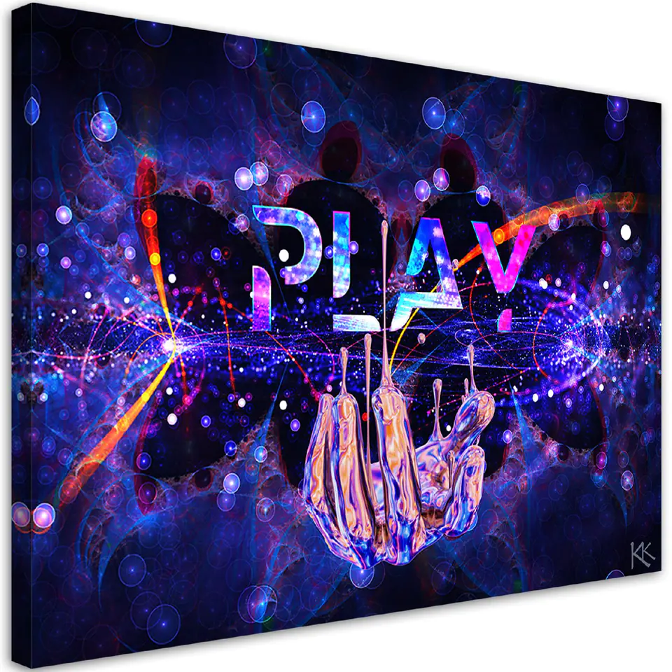 ⁨Obraz na płótnie, Play Neon z napisem (Rozmiar 120x80)⁩ w sklepie Wasserman.eu