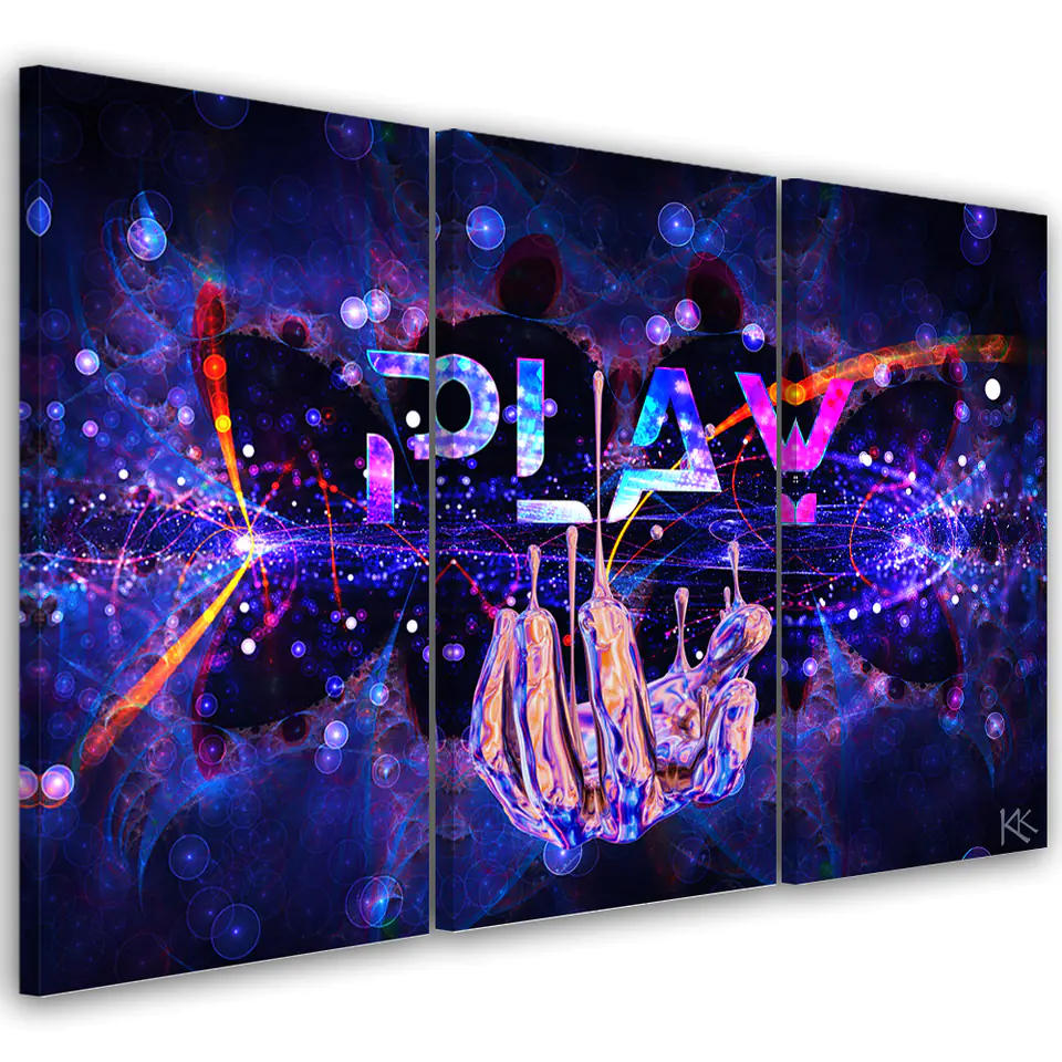 ⁨Obraz trzyczęściowy na płótnie, Neon z napisem Play (Rozmiar 120x80)⁩ w sklepie Wasserman.eu