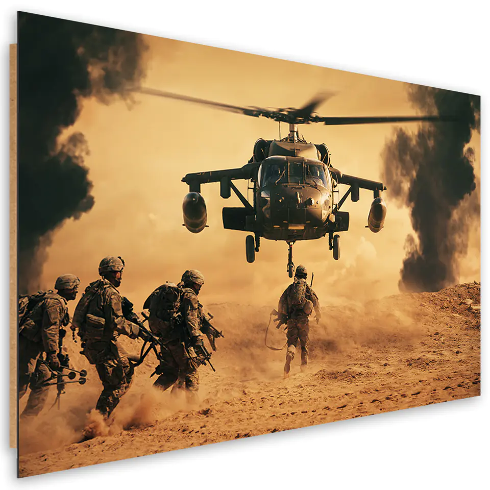 ⁨Obraz Deco Panel, Helikopter i żołnierze na misji (Rozmiar 60x40)⁩ w sklepie Wasserman.eu
