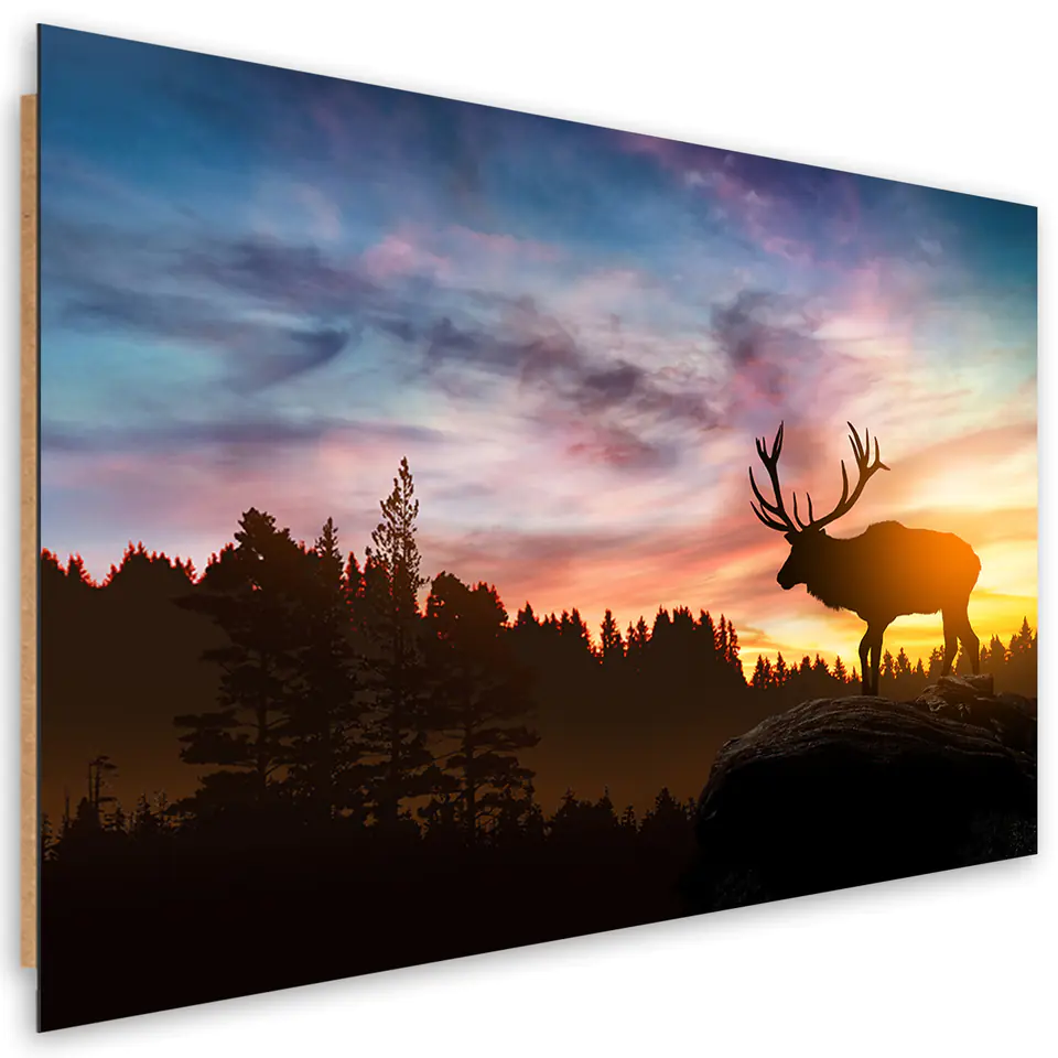 ⁨Obraz Deco Panel, Jeleń o zachodzie słońca (Rozmiar 60x40)⁩ w sklepie Wasserman.eu