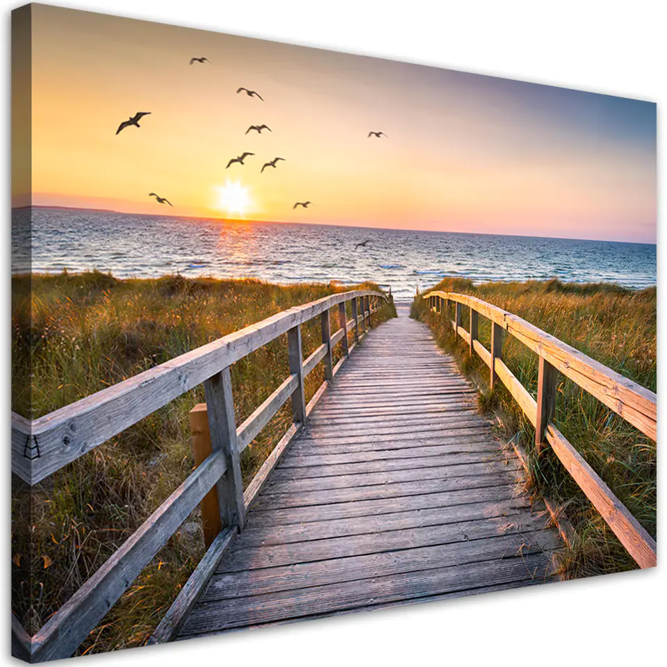 ⁨Obraz na płótnie, Zachód słońca morze plaża (Rozmiar 60x40)⁩ w sklepie Wasserman.eu