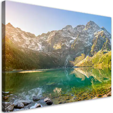 ⁨Obraz na płótnie, Jezioro w górach, pejzaż (Rozmiar 100x70)⁩ w sklepie Wasserman.eu