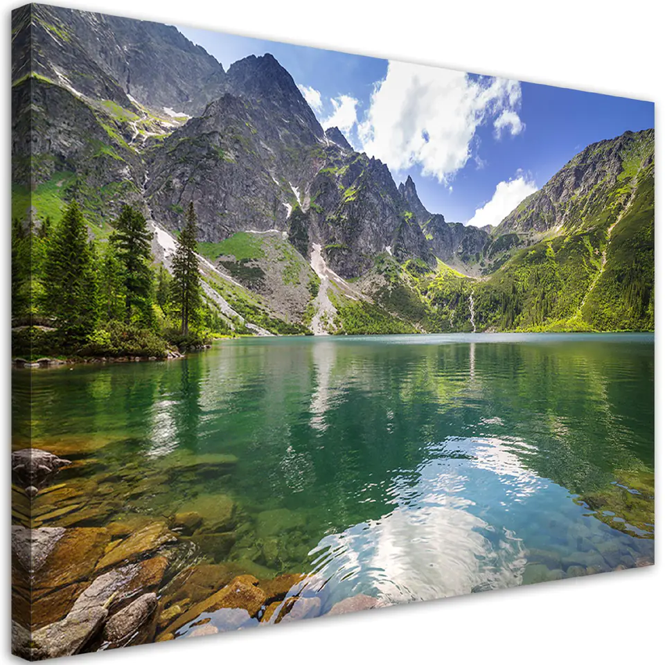 ⁨Obraz na płótnie, Górskie jezioro Drzewa Natura (Rozmiar 60x40)⁩ w sklepie Wasserman.eu