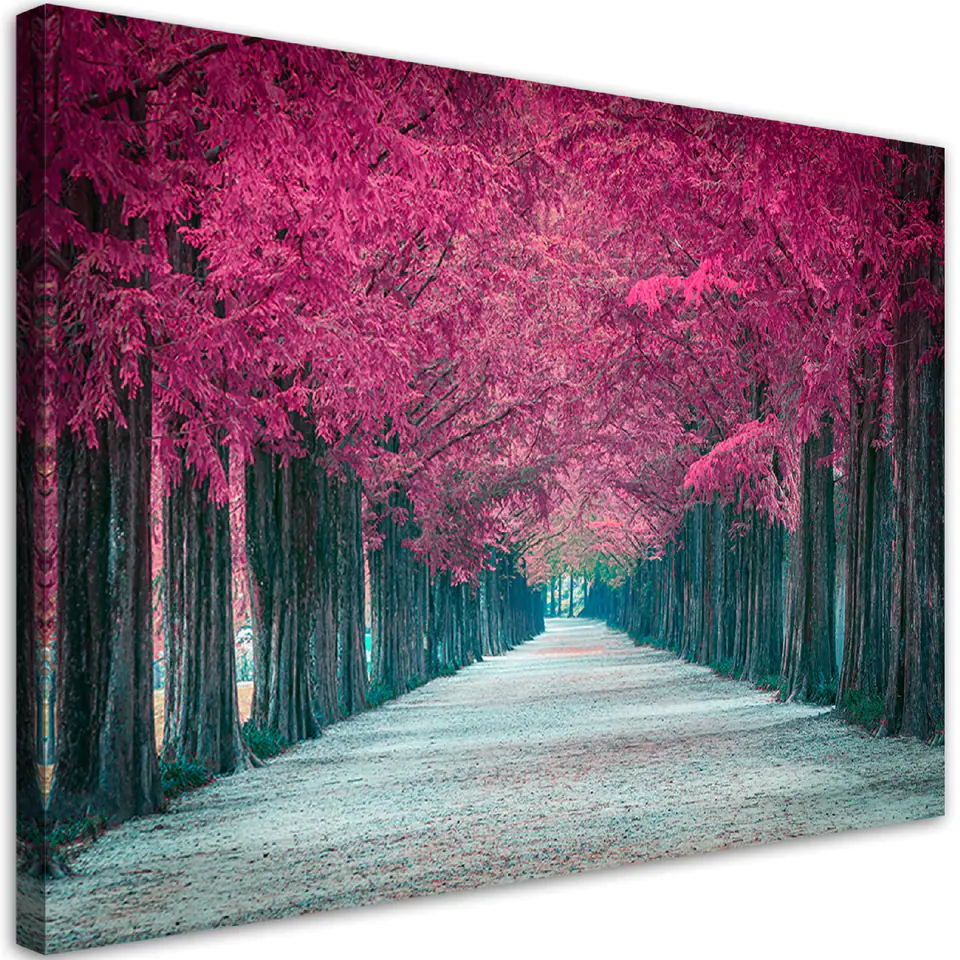 ⁨Obraz na płótnie, Różowe drzewa, park (Rozmiar 90x60)⁩ w sklepie Wasserman.eu