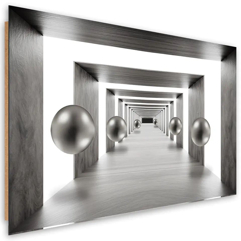 ⁨Obraz Deco Panel, Tunel srebrne kule 3D (Rozmiar 60x40)⁩ w sklepie Wasserman.eu