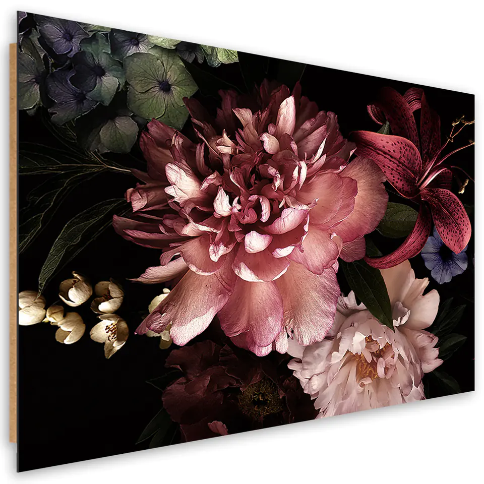 ⁨Obraz Deco Panel, Bukiet kwiatów na ciemnym tle (Rozmiar 60x40)⁩ w sklepie Wasserman.eu