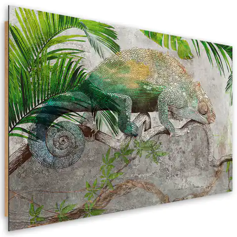 ⁨Obraz Deco Panel, Kameleon na gałęzi dżungla (Rozmiar 120x80)⁩ w sklepie Wasserman.eu