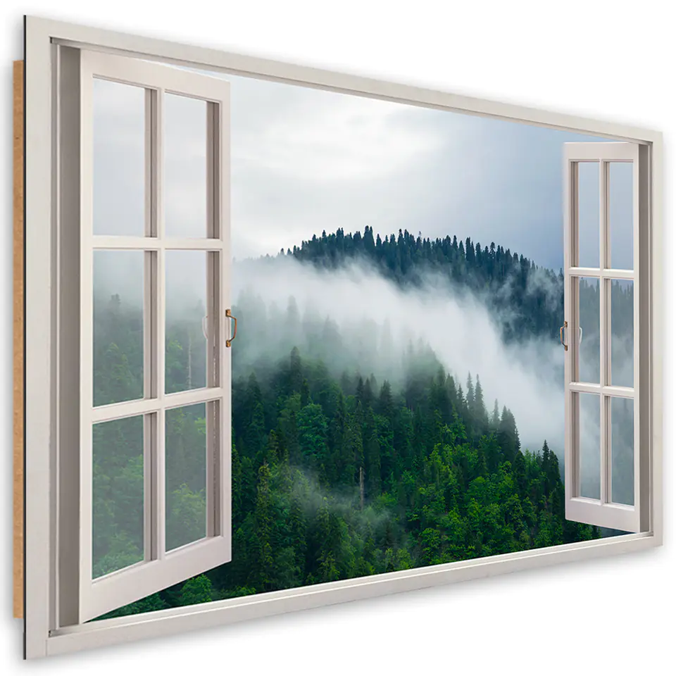 ⁨Obraz Deco Panel, Las we mgle widok z okna (Rozmiar 60x40)⁩ w sklepie Wasserman.eu