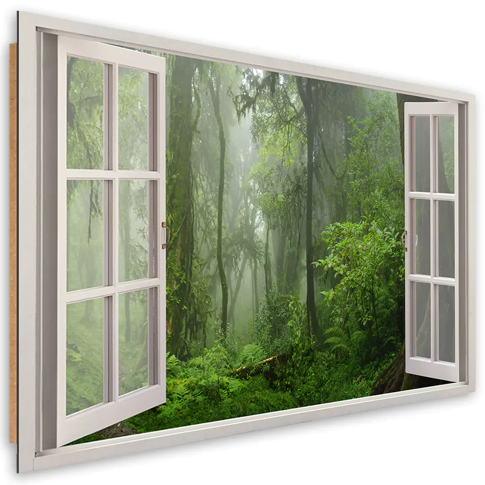⁨Obraz Deco Panel, Okno tropikalny las dżungla (Rozmiar 60x40)⁩ w sklepie Wasserman.eu