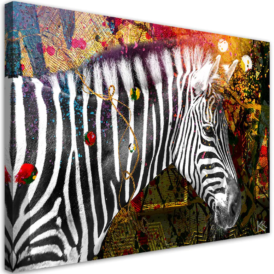 ⁨Obraz na płótnie, Zebra na kolorowym tle (Rozmiar 60x40)⁩ w sklepie Wasserman.eu