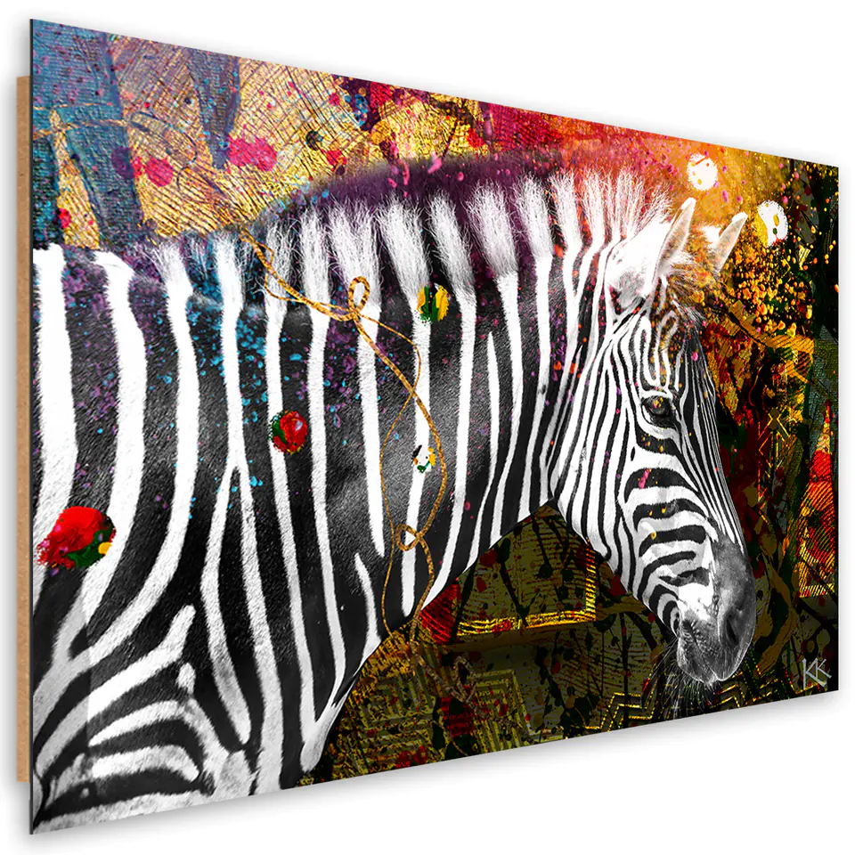 ⁨Obraz Deco Panel, Zebra na kolorowym tle (Rozmiar 120x80)⁩ w sklepie Wasserman.eu