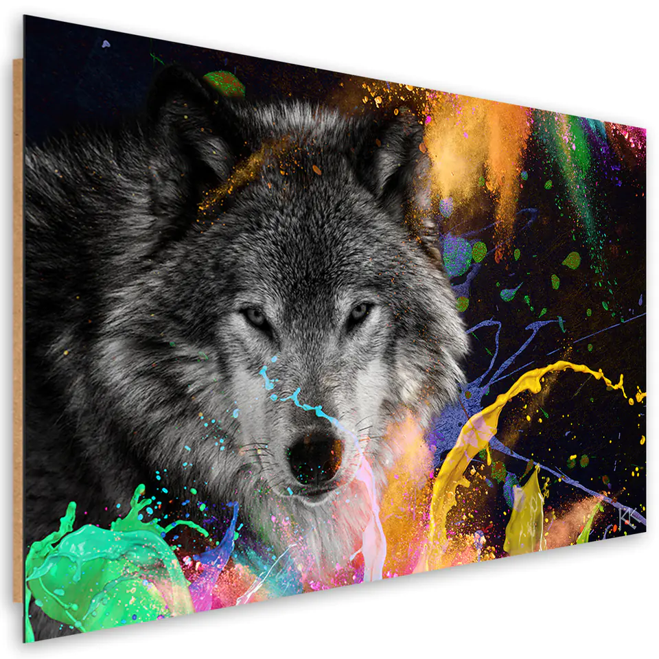 ⁨Obraz Deco Panel, Wilk na kolorowym tle (Rozmiar 60x40)⁩ w sklepie Wasserman.eu