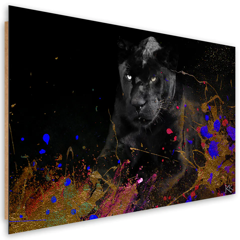 ⁨Obraz Deco Panel, Czarna pantera na kolorowym tle (Rozmiar 60x40)⁩ w sklepie Wasserman.eu