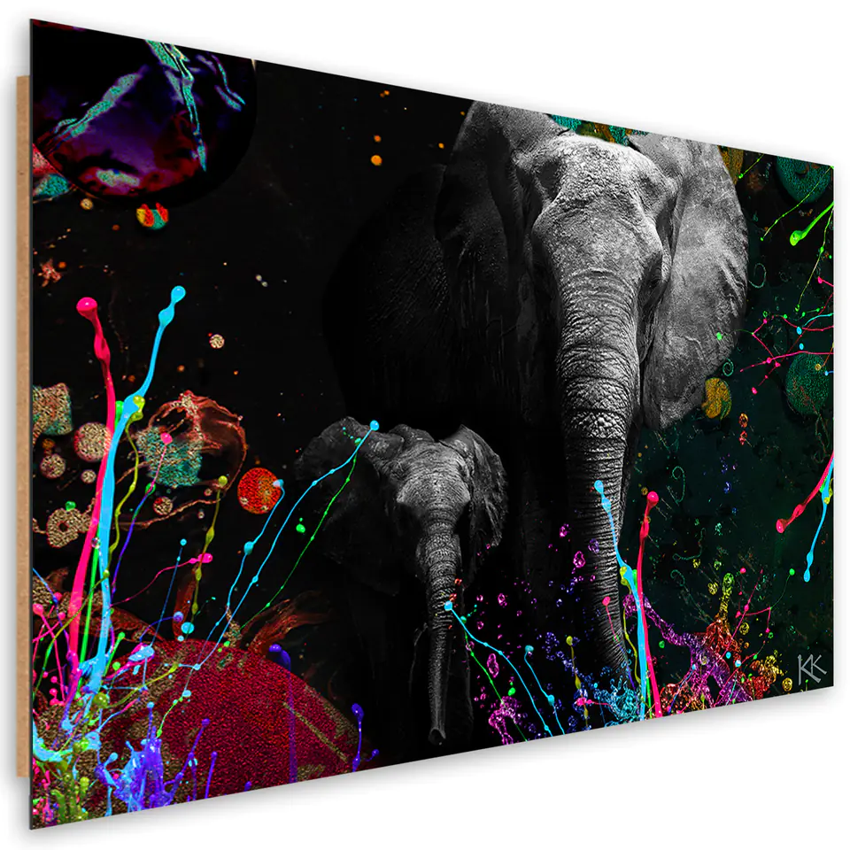 ⁨Obraz Deco Panel, Słoń na kolorowym tle (Rozmiar 90x60)⁩ w sklepie Wasserman.eu
