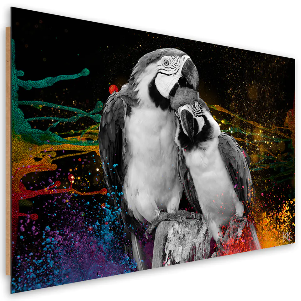 ⁨Obraz Deco Panel, Kolorowe papugi abstrakcja (Rozmiar 60x40)⁩ w sklepie Wasserman.eu
