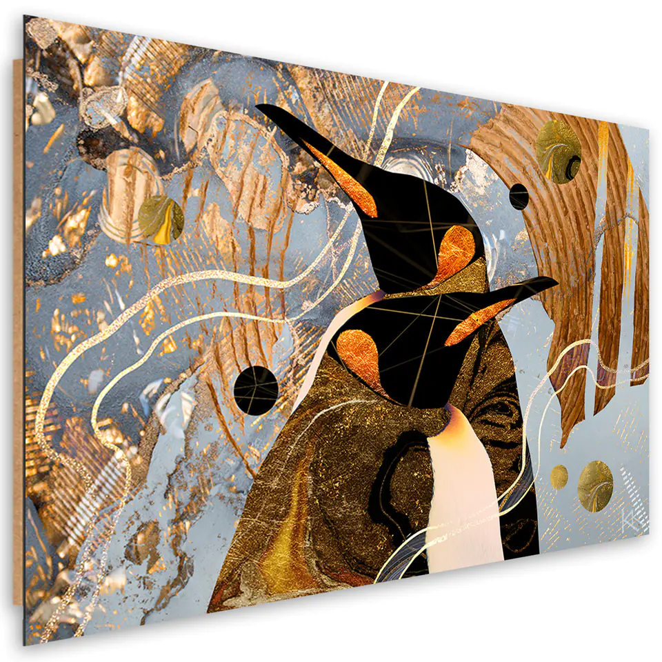 ⁨Obraz Deco Panel, Złote Pingwiny Zwierzęta Abstrakcja (Rozmiar 60x40)⁩ w sklepie Wasserman.eu