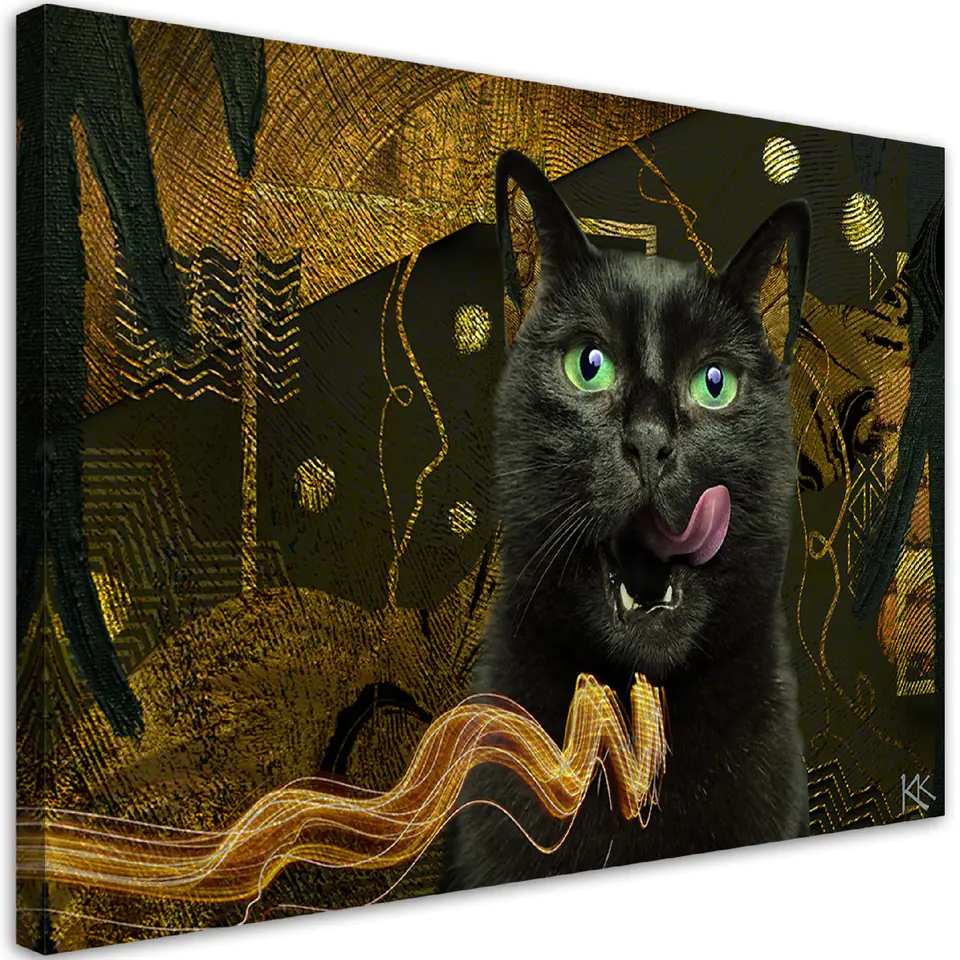 ⁨Obraz na płótnie, Czarny kot Złota abstrakcja (Rozmiar 120x80)⁩ w sklepie Wasserman.eu