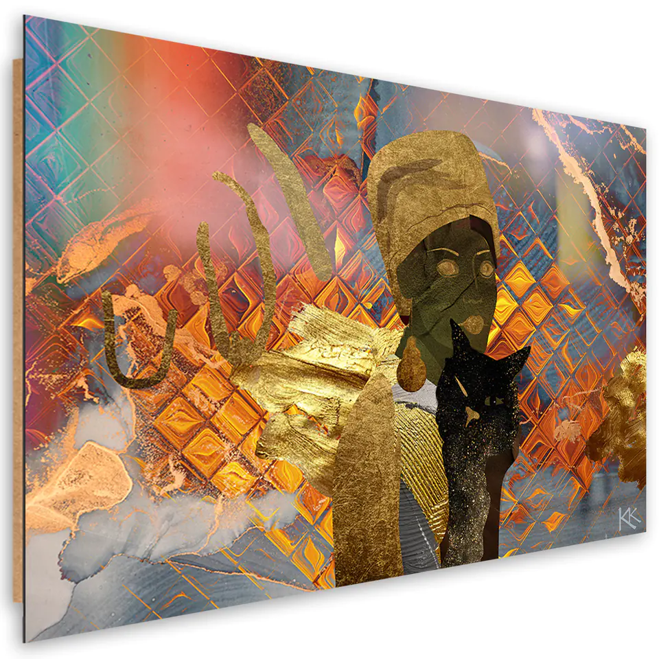 ⁨Obraz Deco Panel, Afrykańska kobieta i czarny kot (Rozmiar 60x40)⁩ w sklepie Wasserman.eu