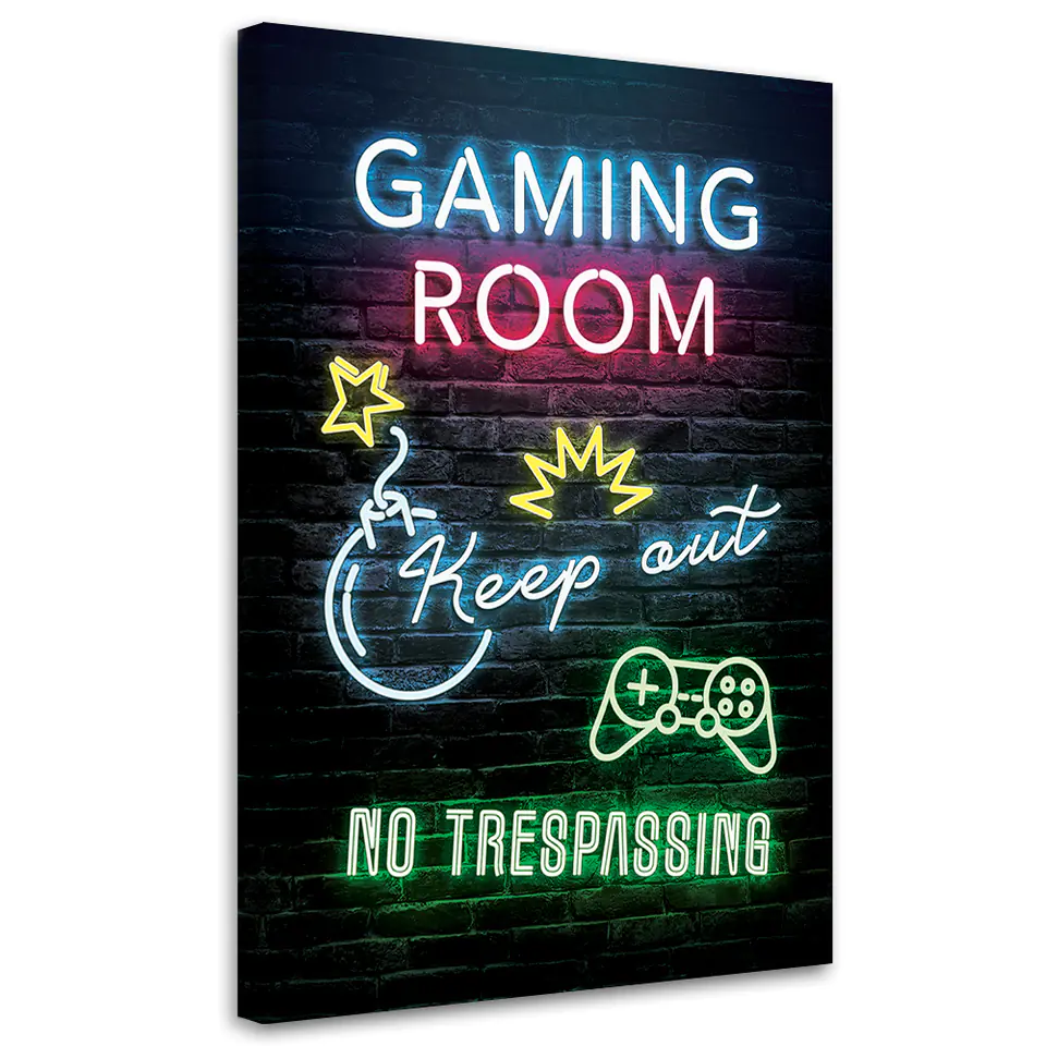 ⁨Obraz na płótnie, Napis Pokój gracza gaming (Rozmiar 80x120)⁩ w sklepie Wasserman.eu