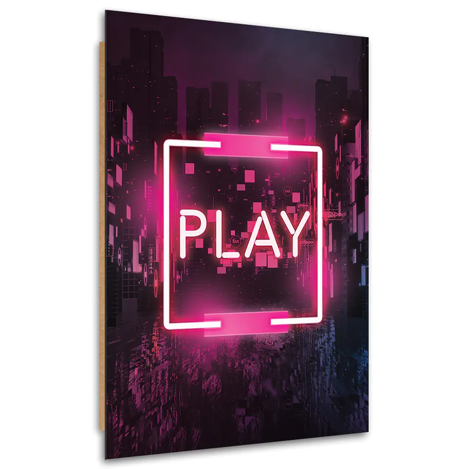 ⁨Obraz Deco Panel, Różowy napis PLAY dla gracza (Rozmiar 40x60)⁩ w sklepie Wasserman.eu