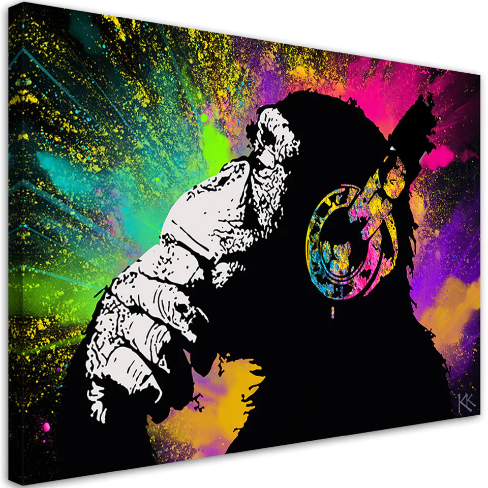 ⁨Obraz na płótnie, Banksy kolorowa małpa (Rozmiar 120x80)⁩ w sklepie Wasserman.eu