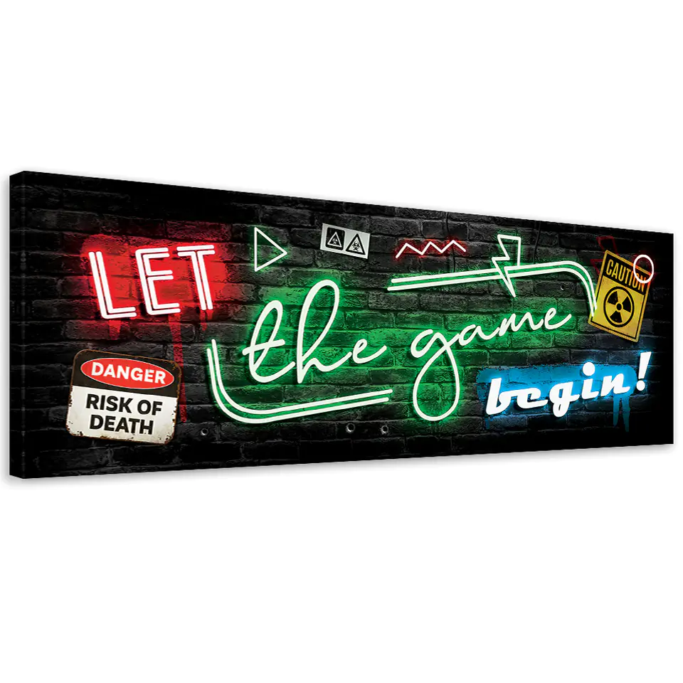 ⁨Obraz na płótnie, Napis dla gracza neon gaming (Rozmiar 90x30)⁩ w sklepie Wasserman.eu