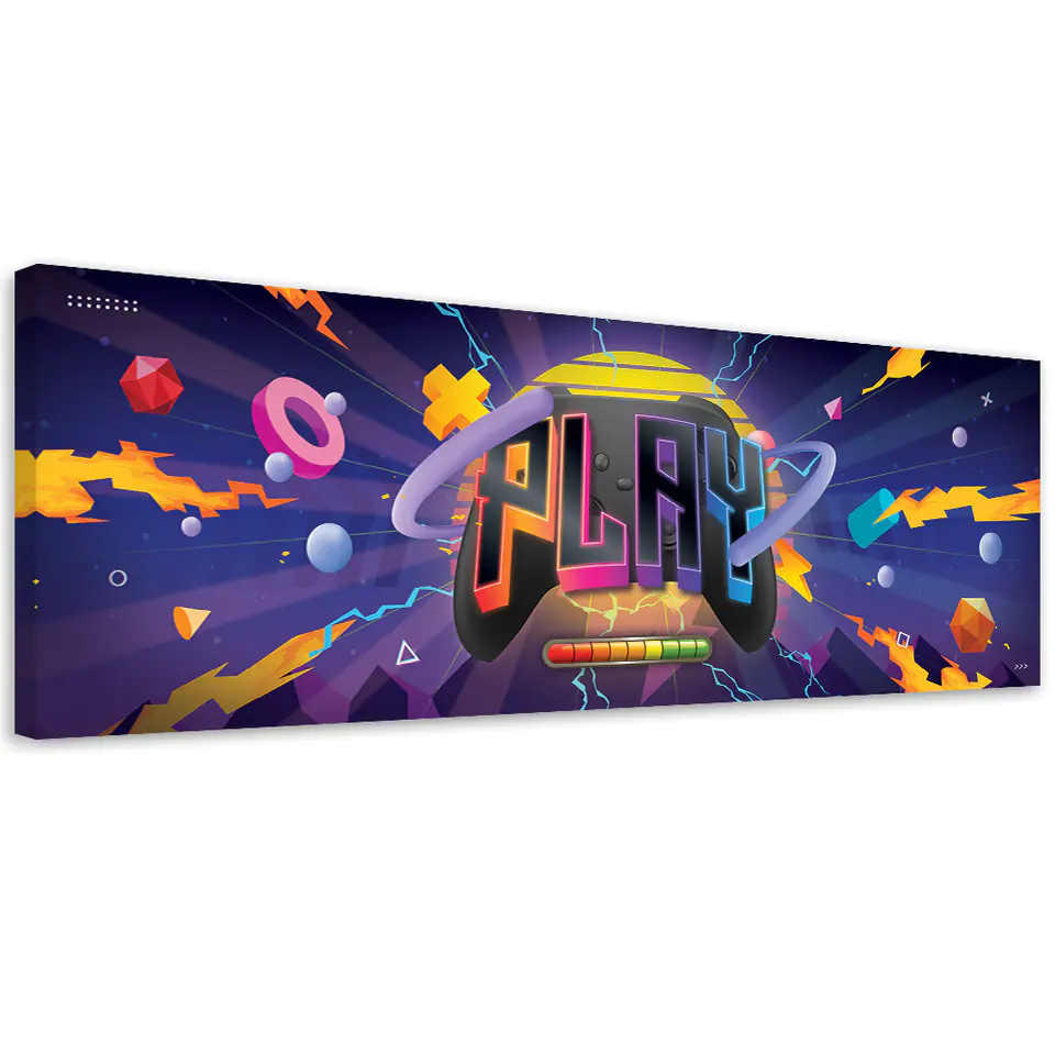 ⁨Obraz na płótnie, Symbole gry, neon (Rozmiar 120x40)⁩ w sklepie Wasserman.eu