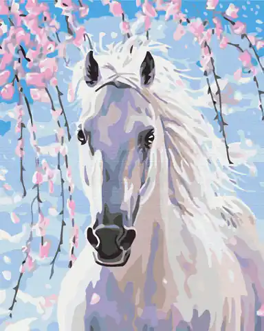 ⁨Obraz Paint it! Malowanie po numerach. Koń w kwiatach wiśni⁩ w sklepie Wasserman.eu