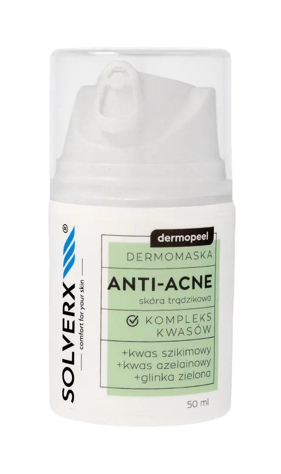 ⁨SOLVERX Dermopeel Dermomaska Anti-Acne z kompleksem kwasów - do skóry trądzikowej 50ml⁩ w sklepie Wasserman.eu