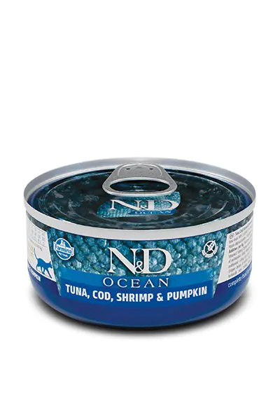 ⁨FARMINA N&D Cat Ocean Tuna, Cod, Shrimp, Pumpkin - mokra karma dla kota - 70 g⁩ w sklepie Wasserman.eu