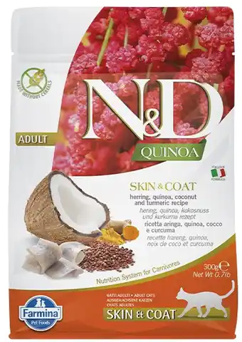 ⁨FARMINA N&D Quinoa Skin&Coat Cat Herring and Coconut Adult - sucha karma dla kota - 300 g⁩ w sklepie Wasserman.eu