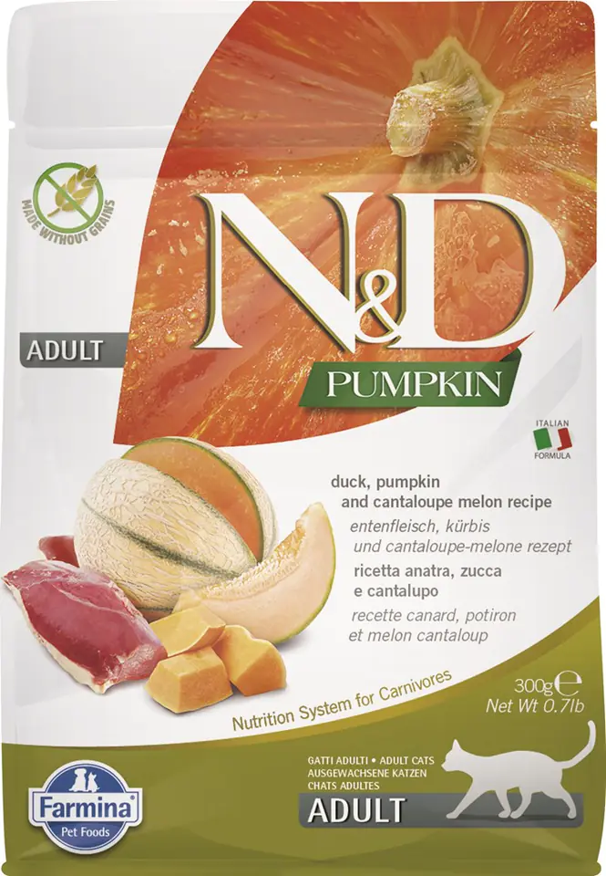 ⁨FARMINA N&D Pumpkin Cat Duck and Cantaloupe Melon Adult - sucha karma dla kota - 300 g⁩ w sklepie Wasserman.eu