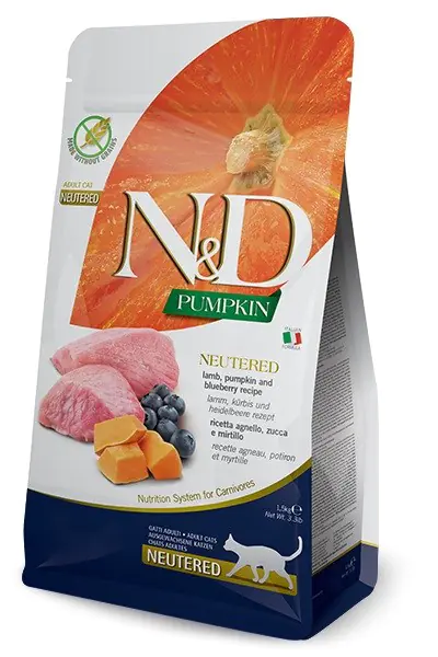 ⁨FARMINA N&D Pumpkin Cat Lamb and Blueberry Neutered Adult - dry cat food - 1.5 kg⁩ at Wasserman.eu