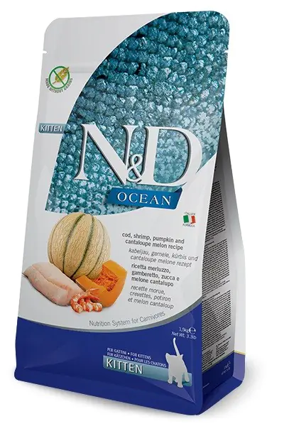 ⁨FARMINA N&D Ocean Cat Cod, Shrimp, Pumpkin and Cantaloupe Melon Kitten - dry cat food - 1.5 kg⁩ at Wasserman.eu