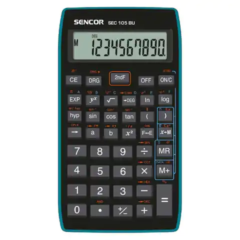 ⁨Sencor Kalkulator SEC 105 BU, czarna, szkolny, 10 cyfr, niebieska ramka⁩ w sklepie Wasserman.eu