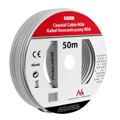 ⁨Maclean Coaxial Cable, Satellite Antenna Cable, 1.0CCS RG6, 50M, MCTV-571⁩ at Wasserman.eu