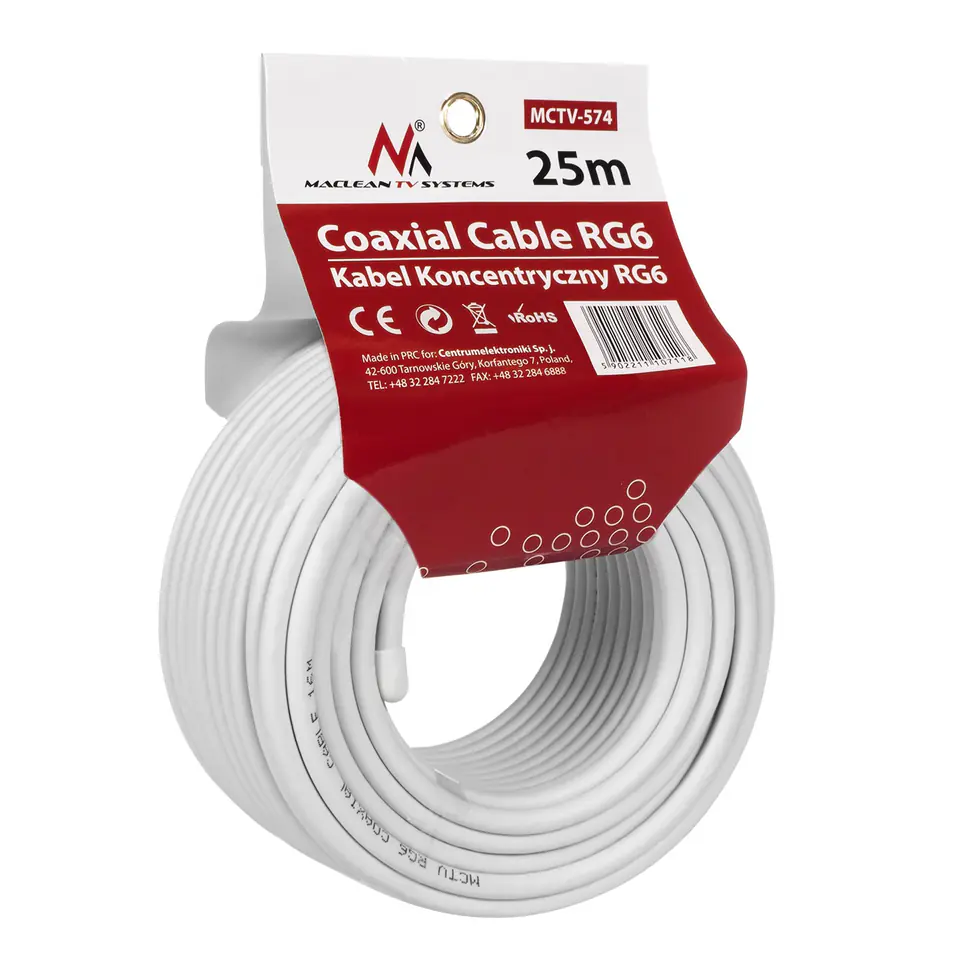 ⁨Kabel przewód  koncentryczny antenowy/satelitarny Maclean, 1.0CCS RG6, 25M, MCTV-574⁩ w sklepie Wasserman.eu