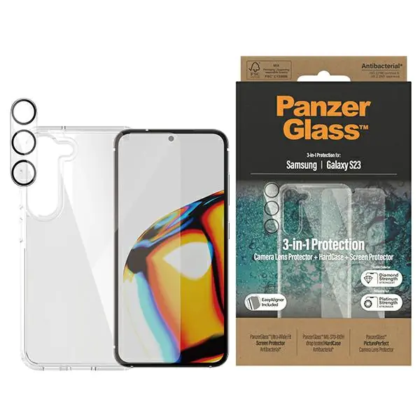 ⁨PanzerGlass Bundle 3in1 Sam S23 S911 Hardcase + Screen Protector + Camera Lens 0433+7315⁩ w sklepie Wasserman.eu