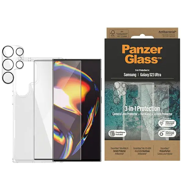 ⁨PanzerGlass Bundle 3in1 Sam S23 Ultra S918 Hardcase + Screen Protector + Camera Lens 0435+7317⁩ w sklepie Wasserman.eu