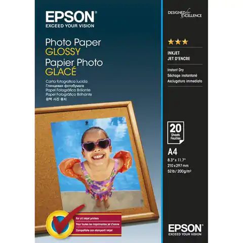⁨Epson Photo Paper, C13S042538, foto papier, połysk, biały, A4, 200 g/m2, 20 szt., atrament⁩ w sklepie Wasserman.eu