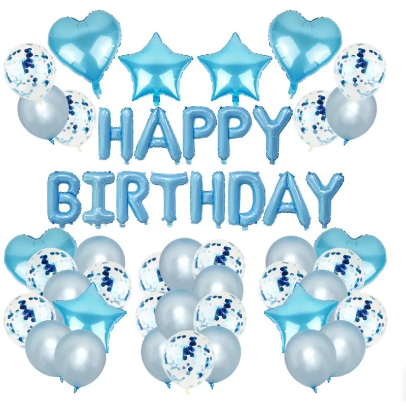 ⁨Zestaw Balonów HAPPY BIRTHDAY, niebieskie srebrne 50szt BLN04⁩ w sklepie Wasserman.eu