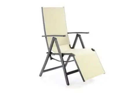 ⁨Leżak ogrodowy regulowany składany, krzesło ogrodowe kolor beżowy⁩ w sklepie Wasserman.eu