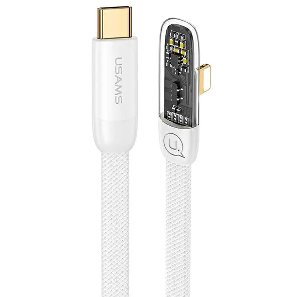 ⁨USAMS Kabel kątowy USB-C na Lightning PD 20W Fast Charging Iceflake Series 1,2m biały/white SJ583USB02 (US-SJ583)⁩ w sklepie Wasserman.eu