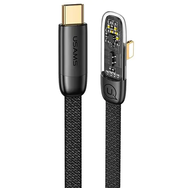 ⁨USAMS Kabel kątowy USB-C na Lightning PD 20W Fast Charging Iceflake Series 1,2m czarny/black SJ583USB01 (US-SJ583)⁩ w sklepie Wasserman.eu