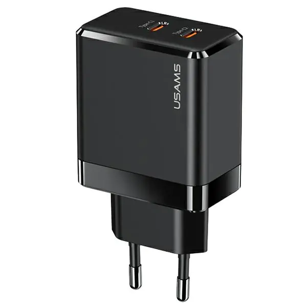 ⁨USAMS Ład. siec. 2xUSB-C T54 40W (only head) PD Fast Charging czarny/black CC172TC01 (US-CC172)⁩ w sklepie Wasserman.eu