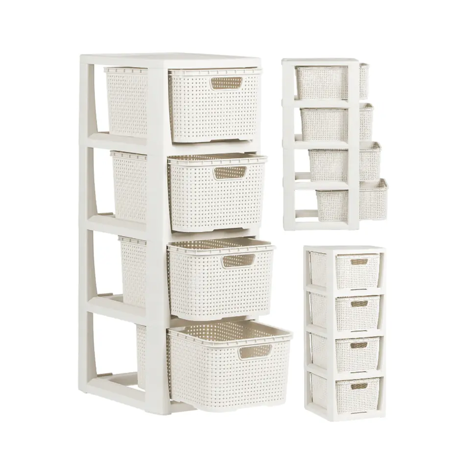 ⁨Shelving unit with 4 baskets BranQ antique white⁩ at Wasserman.eu