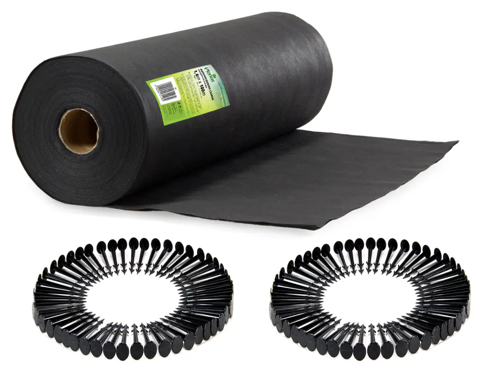 ⁨Agrowłóknina ogrodowa 1,6 m x 100 m + 100 szpilek Plonos⁩ w sklepie Wasserman.eu