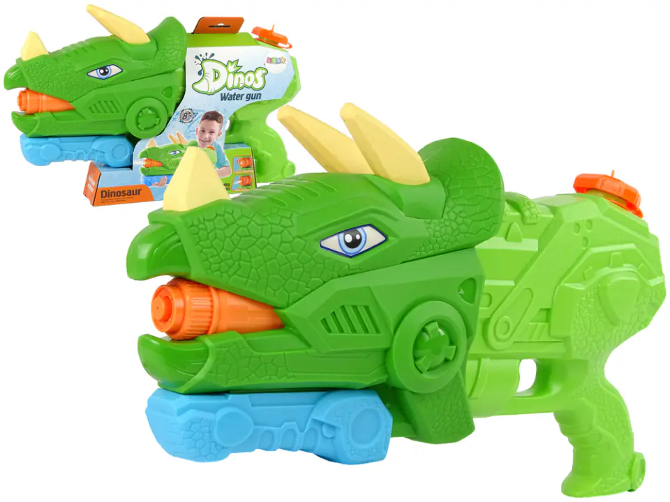 ⁨Pistolet Na Wodę Dinosaur Triceratops 1330 ml Zielony Zasięg 8 m⁩ w sklepie Wasserman.eu