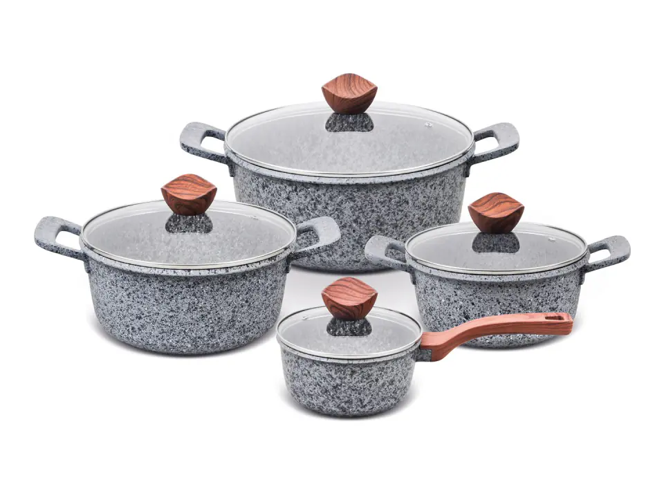 PROMIS Set of pots GRANITE, saucepan 16 cm, pots 20,24,28 brown handles at Wasserman.eu