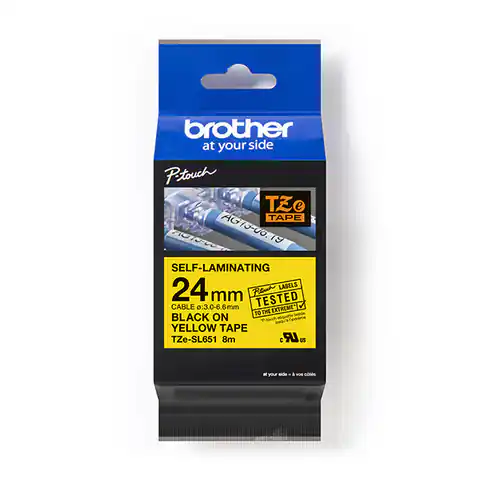 ⁨Brother oryginalny taśma do drukarek etykiet, Brother, TZE-SL651, czarny druk/żółty podkład, laminowane, 8m, 24mm⁩ w sklepie Wasserman.eu
